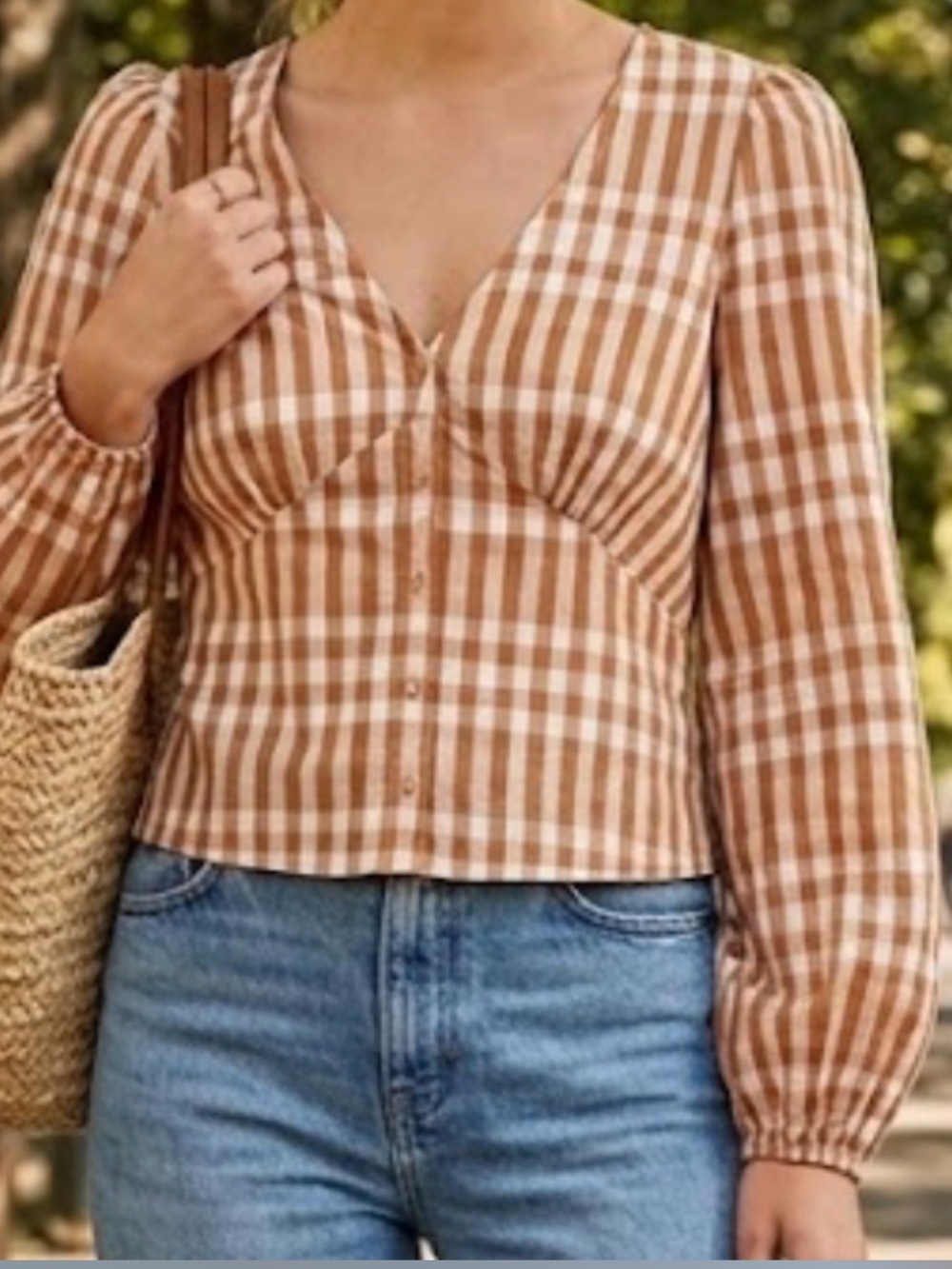 & Other Stories Brown and White Gingham Button-Front Blouse